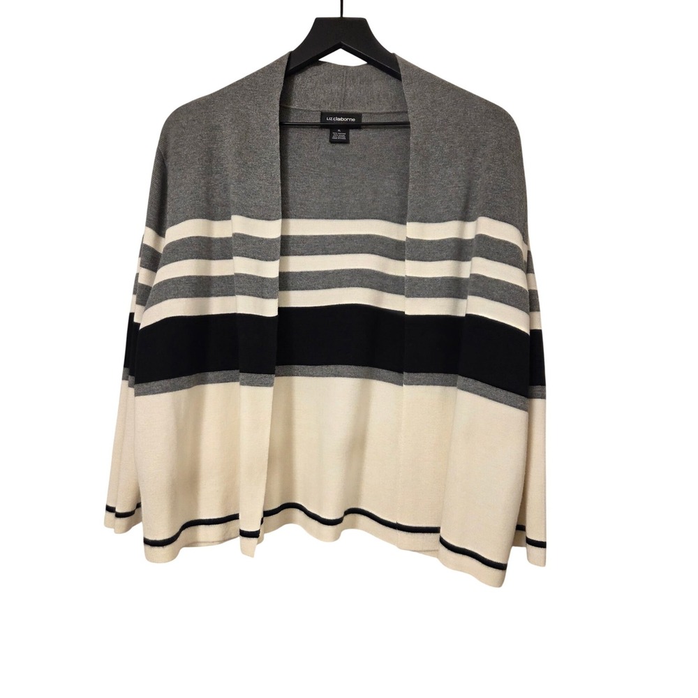 Liz Claiborne Women XL Open Cardigan‎ Smoke Heather Marl Knit Sweater